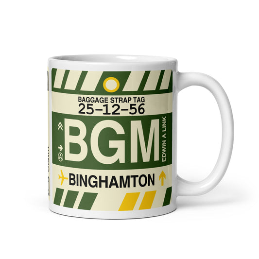 BGM Binghamton Coffee Mug • Jet Age Baggage Tag Design • YHM Designs - Image 01