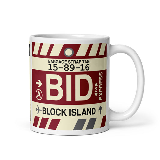BID Block Island Coffee Mug • Jet Age Baggage Tag Design • YHM Designs - Image 01