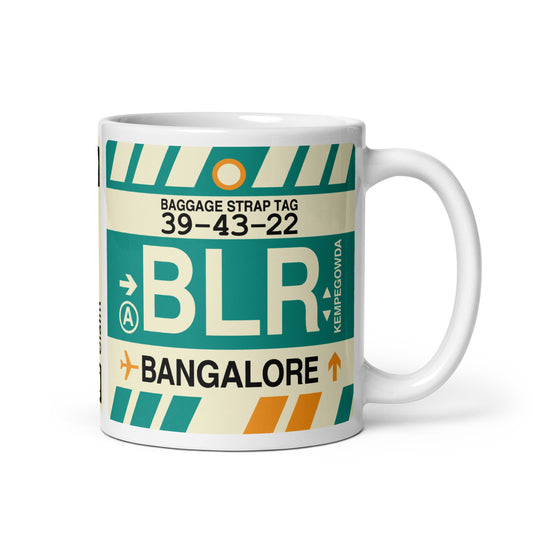 BLR Bengaluru Coffee Mug • Jet Age Baggage Tag Design • YHM Designs - Image 01