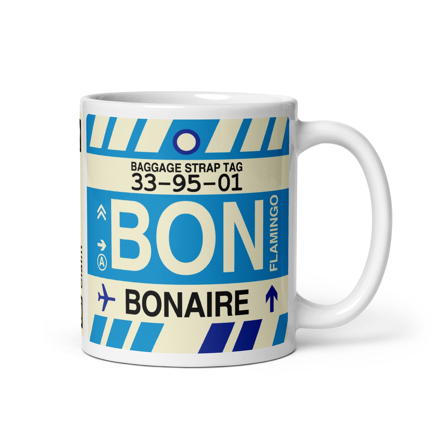 BON Bonaire Coffee Mug • Jet Age Baggage Tag Design • YHM Designs - Image 01