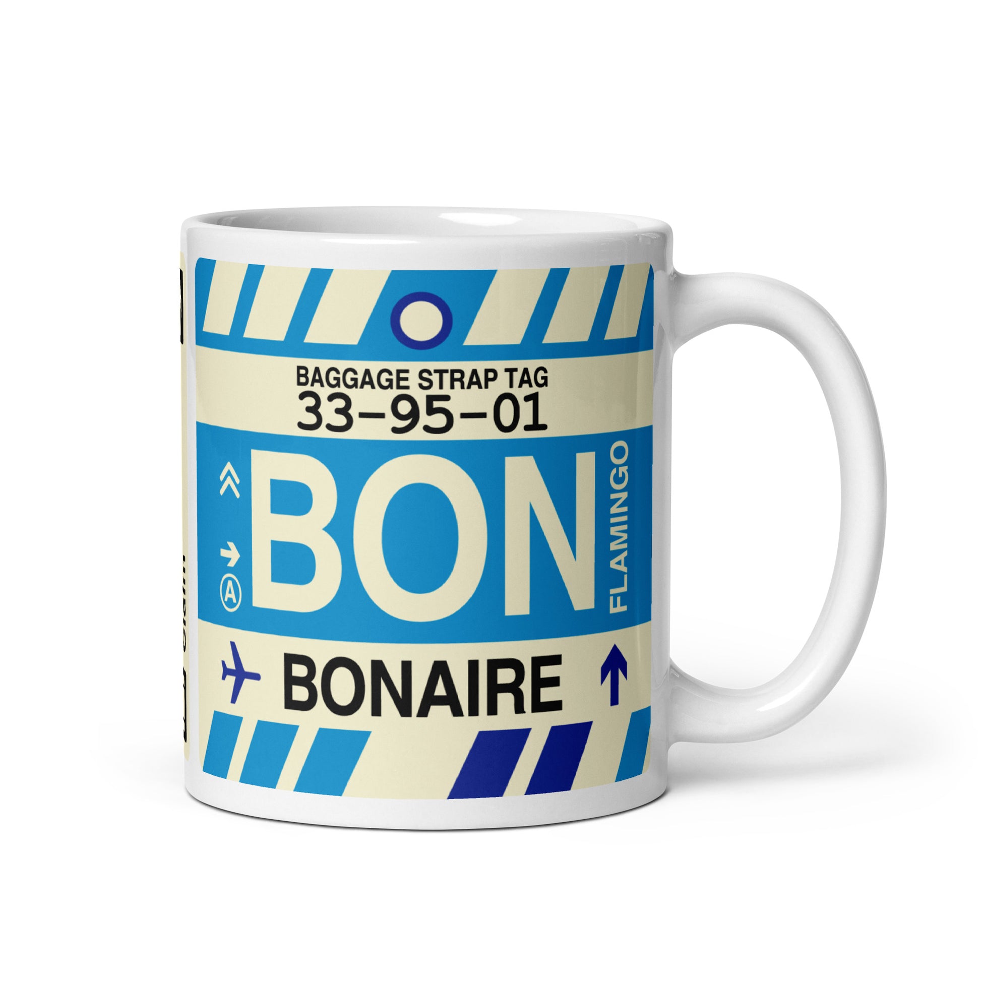 BON Bonaire Coffee Mug • Jet Age Baggage Tag Design • YHM Designs - Image 01