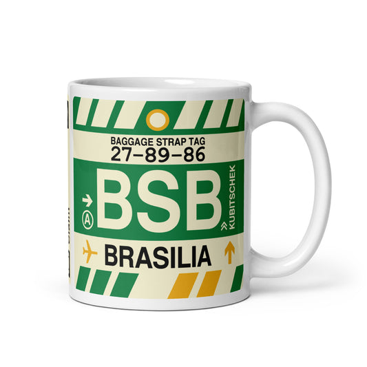 BSB Brasilia Coffee Mug • Jet Age Baggage Tag Design • YHM Designs - Image 01