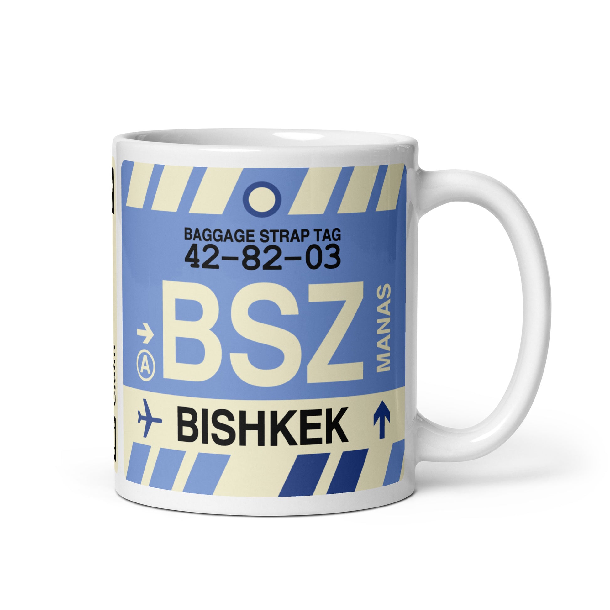 BSZ Bishkek Coffee Mug • Jet Age Baggage Tag Design • YHM Designs - Image 01