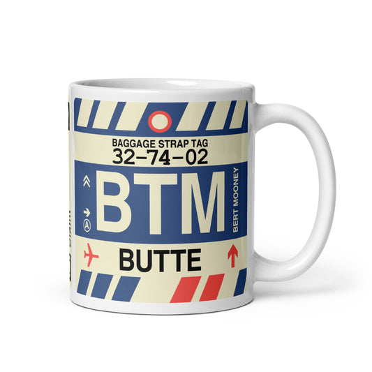 BTM Butte Coffee Mug • Jet Age Baggage Tag Design • YHM Designs - Image 01