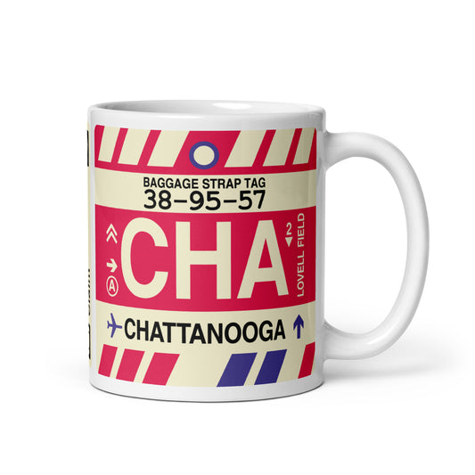 CHA Chattanooga Coffee Mug • Jet Age Baggage Tag Design • YHM Designs - Image 01