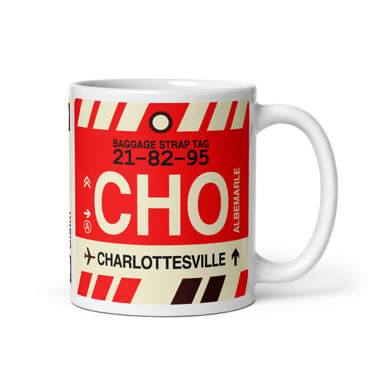 CHO Charlottesville Coffee Mug • Jet Age Baggage Tag Design • YHM Designs - Image 01