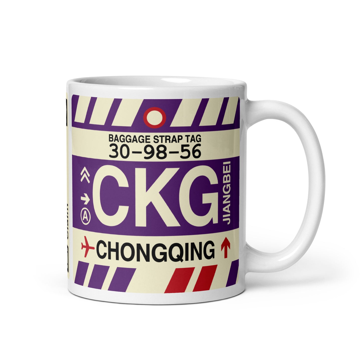 CKG Chongqing Coffee Mug • Jet Age Baggage Tag Design • YHM Designs - Image 01