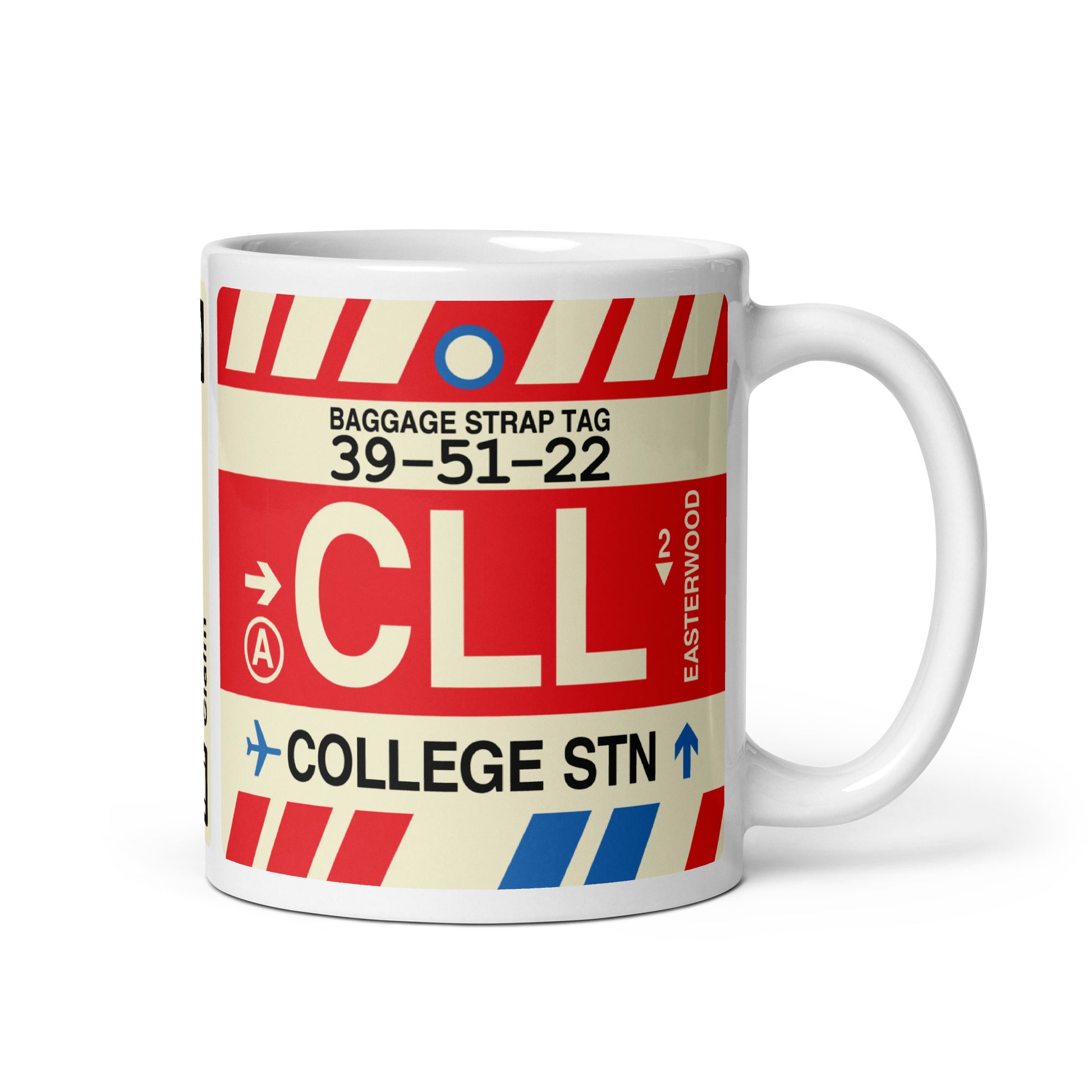 CLL College Station Coffee Mug • Jet Age Baggage Tag Design • YHM Designs - Image 01