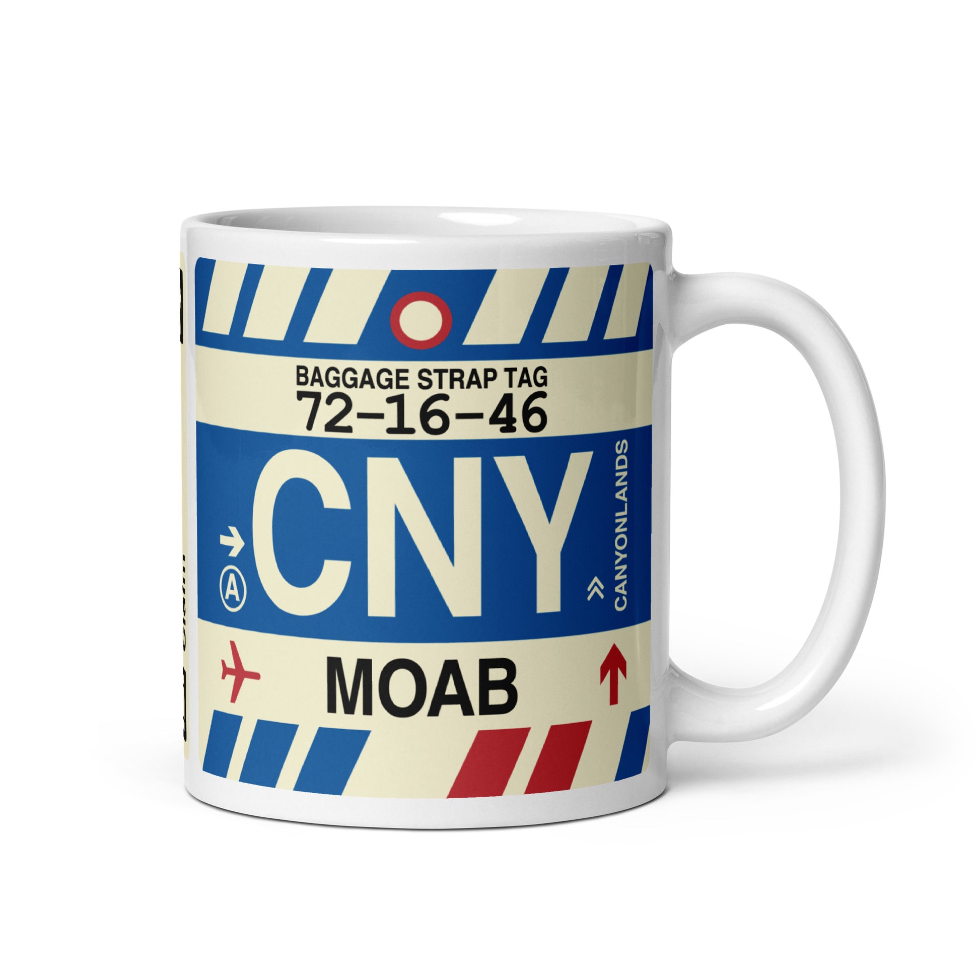 CNY Moab Coffee Mug • Jet Age Baggage Tag Design • YHM Designs - Image 01