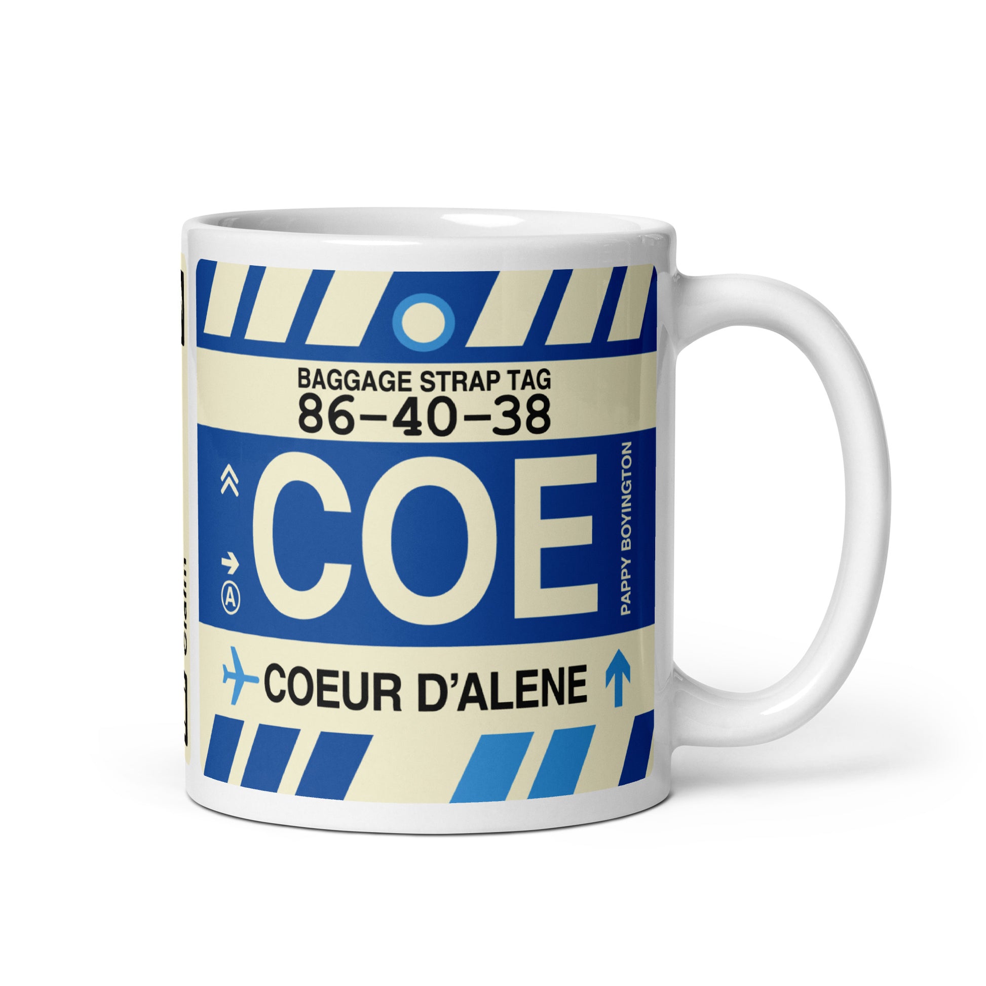 COE Coeur D'Alene Coffee Mug • Jet Age Baggage Tag Design • YHM Designs - Image 01