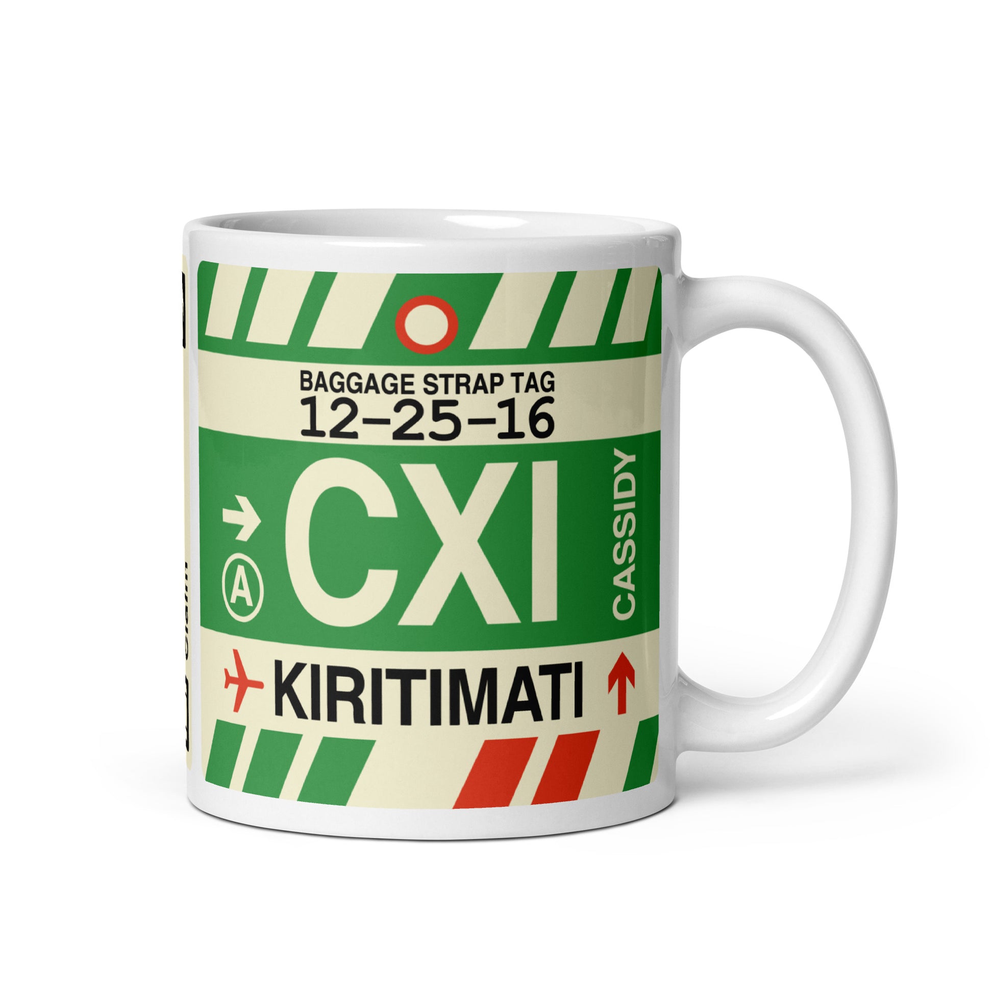 CXI Kiritimati Coffee Mug • Jet Age Baggage Tag Design • YHM Designs - Image 01