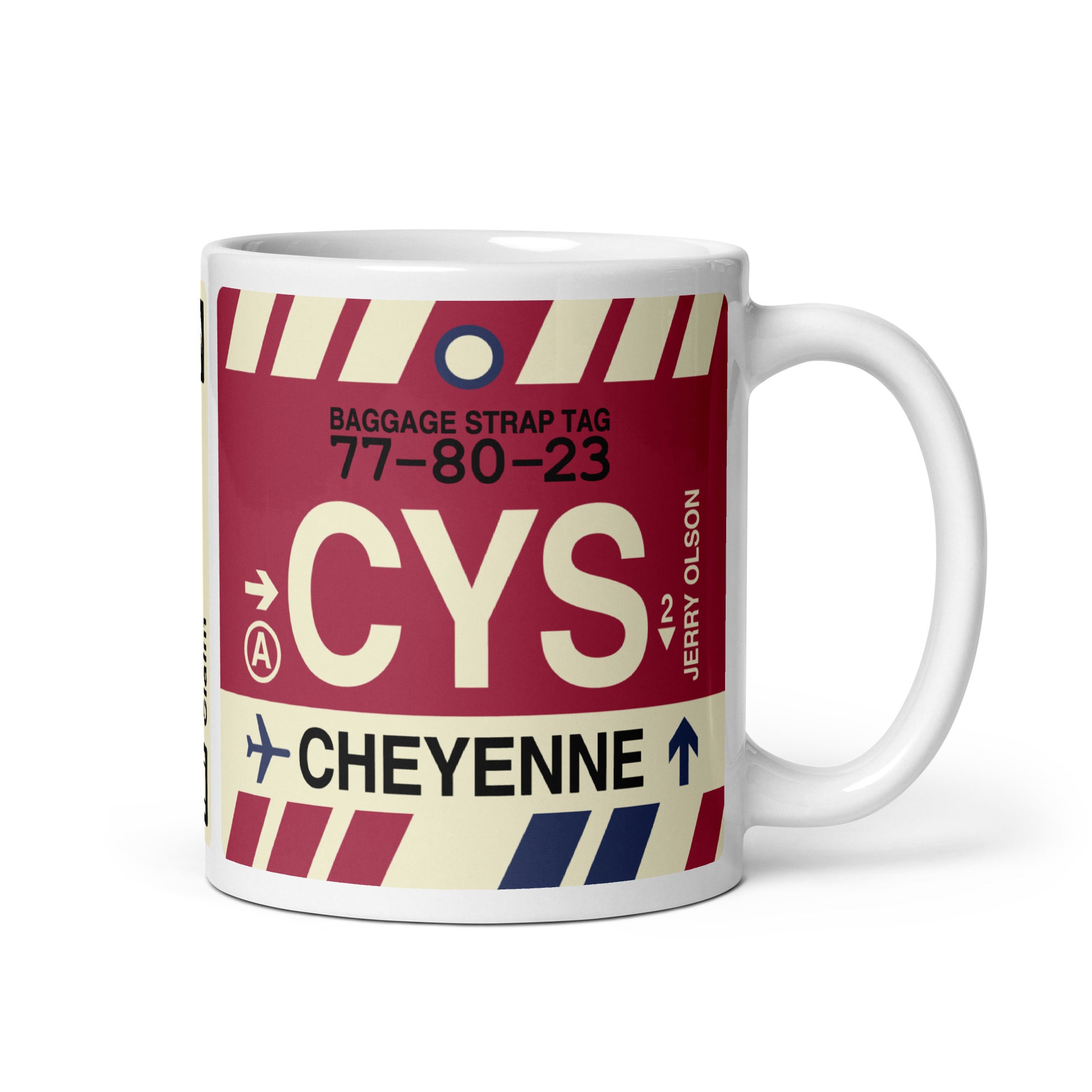 CYS Cheyenne Coffee Mug • Jet Age Baggage Tag Design • YHM Designs - Image 01