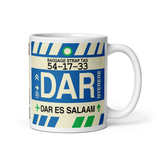 DAR Dar es Salaam Coffee Mug • Jet Age Baggage Tag Design • YHM Designs - Image 01