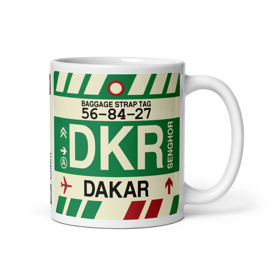 DKR Dakar Coffee Mug • Jet Age Baggage Tag Design • YHM Designs - Image 01