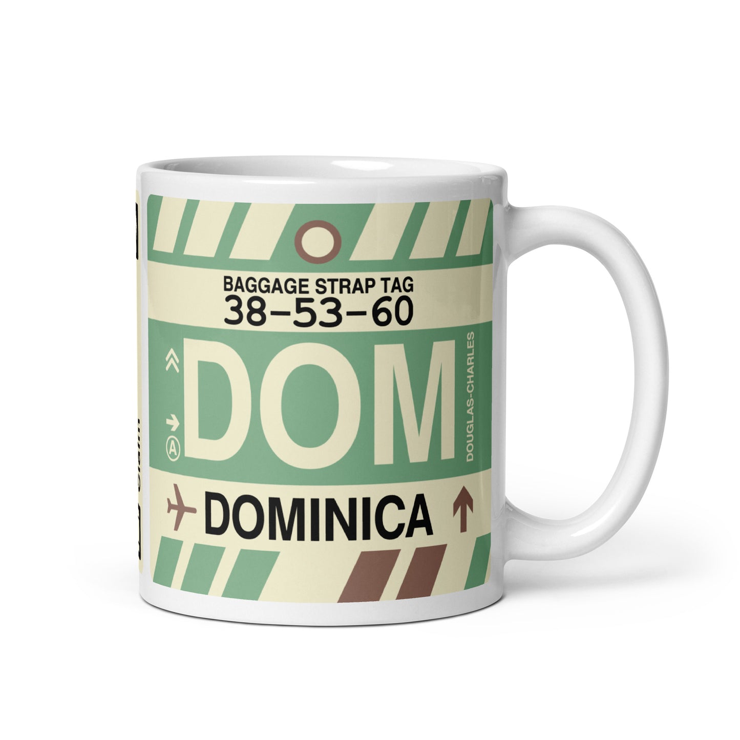 DOM Dominica Coffee Mug • Jet Age Baggage Tag Design • YHM Designs - Image 01