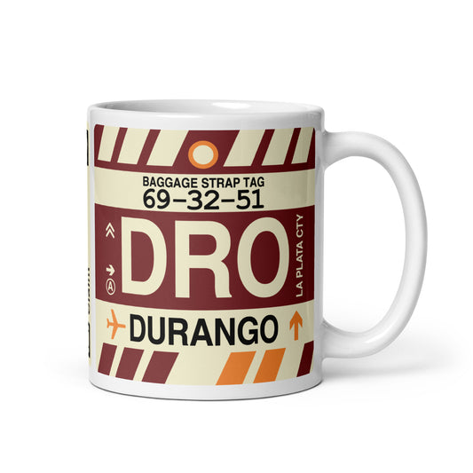 DRO Durango Coffee Mug • Jet Age Baggage Tag Design • YHM Designs - Image 01