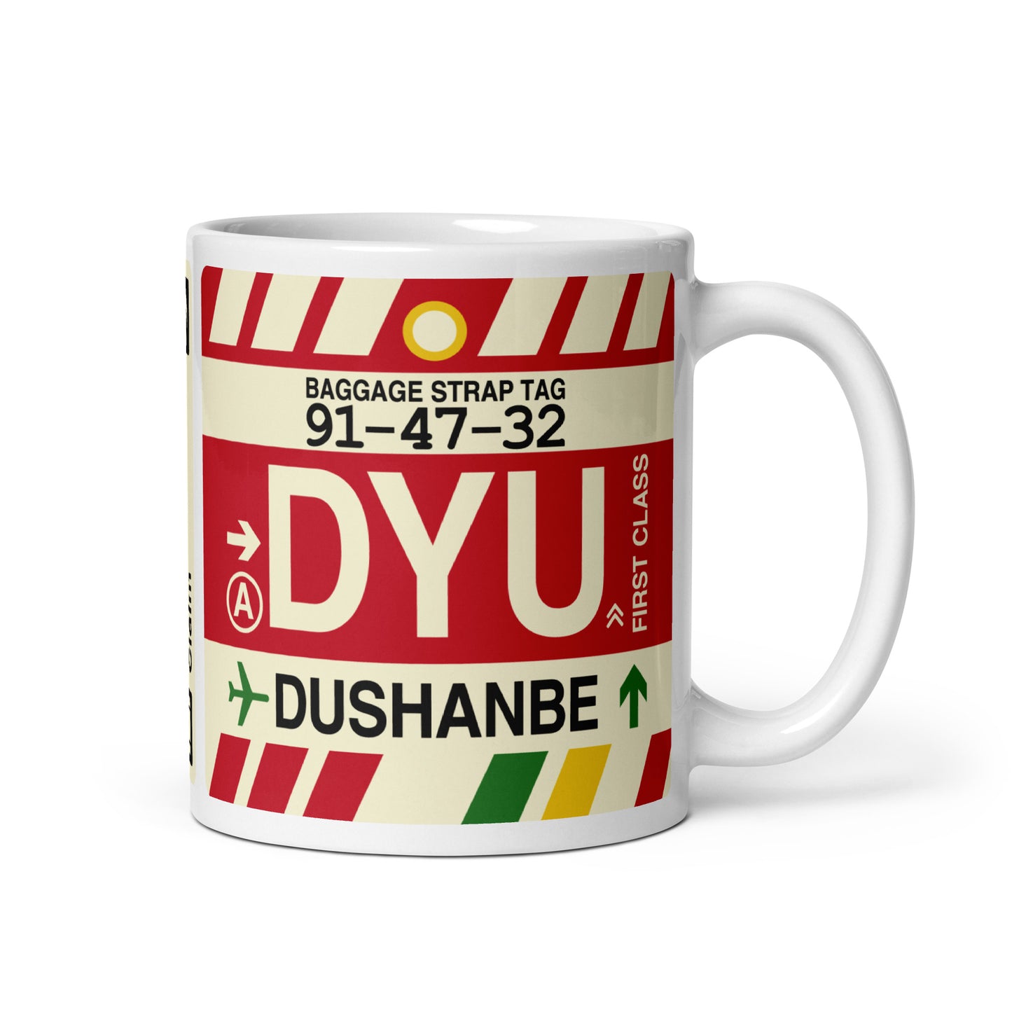 DYU Dushanbe Coffee Mug • Jet Age Baggage Tag Design • YHM Designs - Image 01