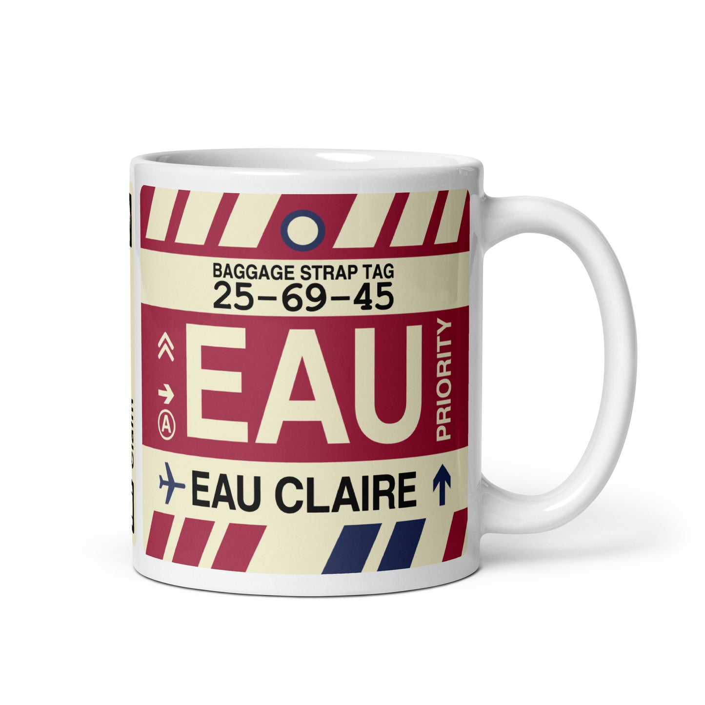 EAU Eau Claire Coffee Mug • Jet Age Baggage Tag Design • YHM Designs - Image 01