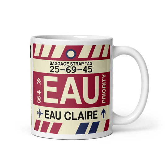 EAU Eau Claire Coffee Mug • Jet Age Baggage Tag Design • YHM Designs - Image 01