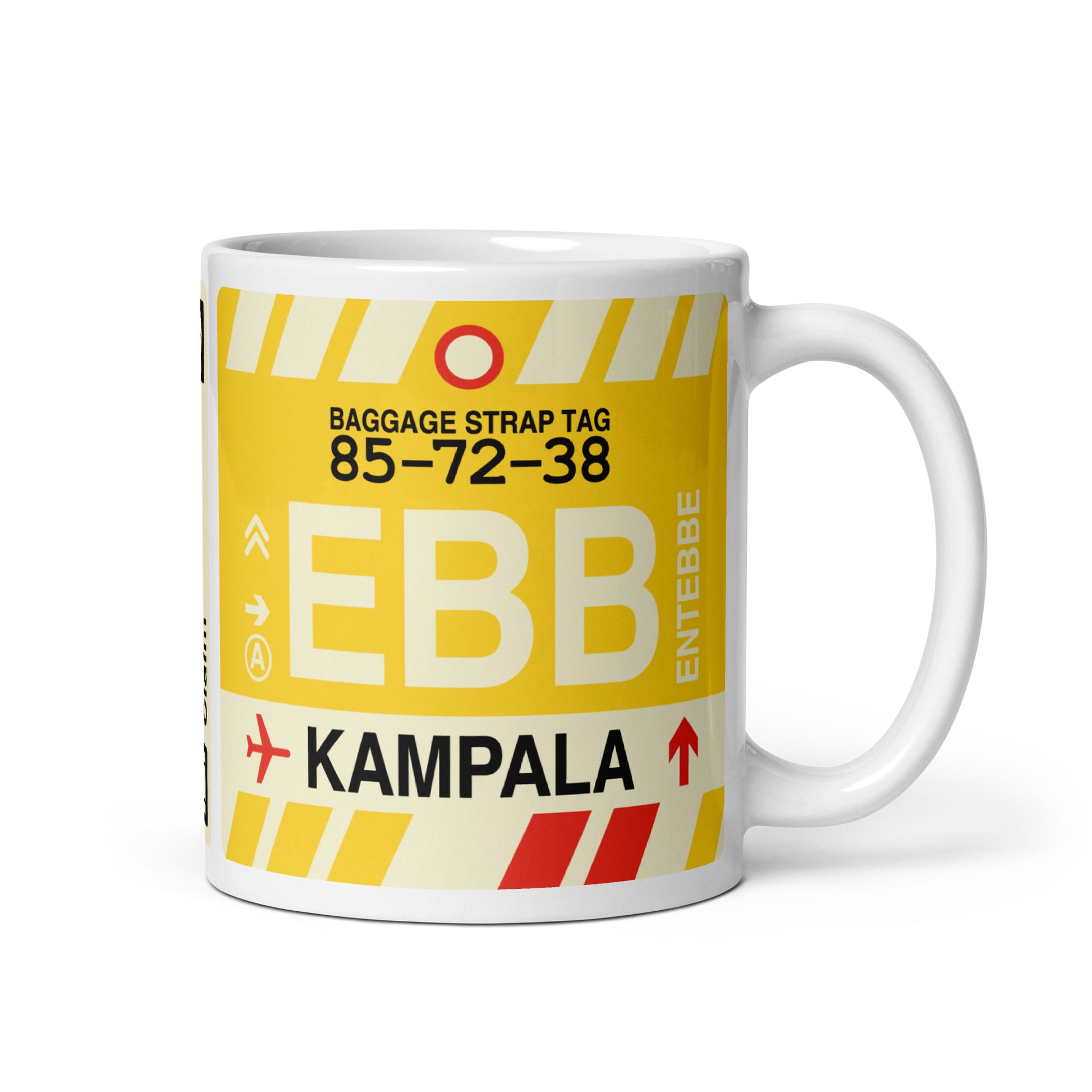 EBB Kampala Coffee Mug • Jet Age Baggage Tag Design • YHM Designs - Image 01