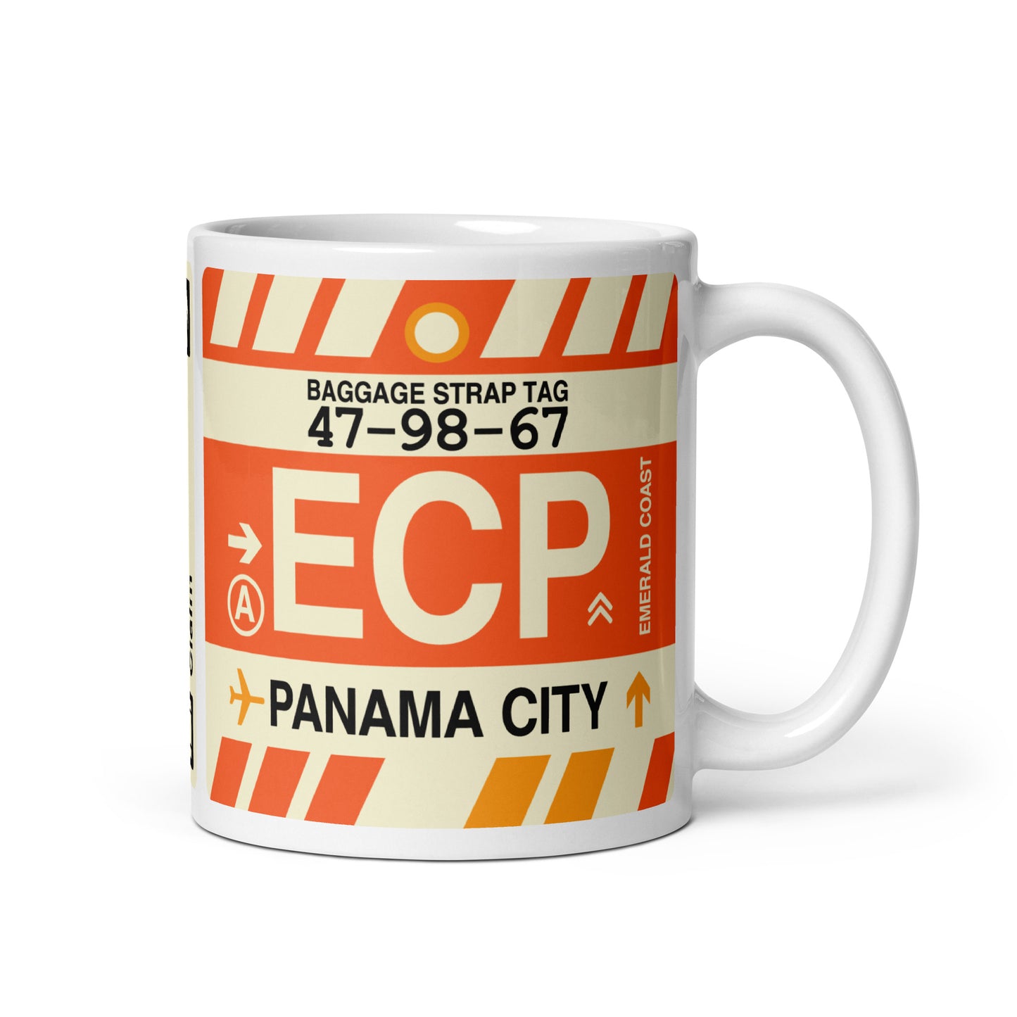 ECP Panama City Coffee Mug • Jet Age Baggage Tag Design • YHM Designs - Image 01