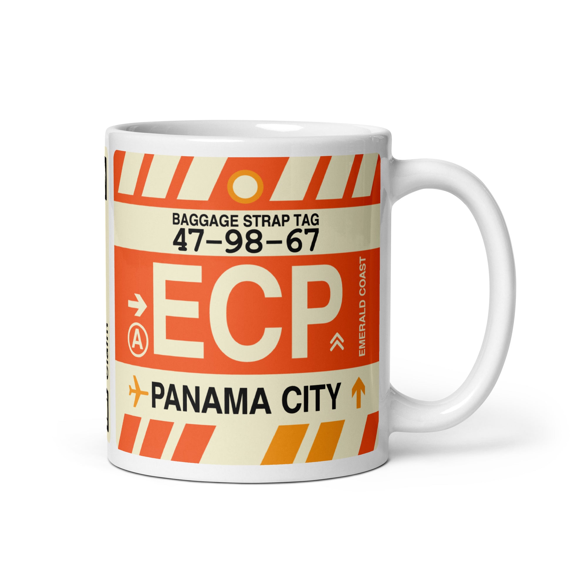 ECP Panama City Coffee Mug • Jet Age Baggage Tag Design • YHM Designs - Image 01