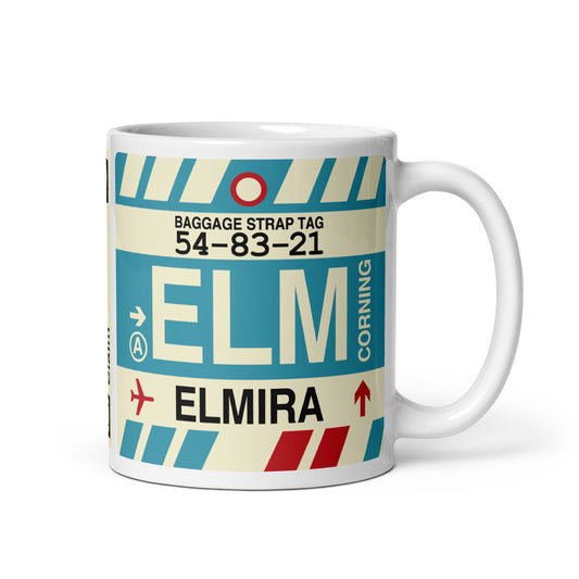 ELM Elmira-Corning Coffee Mug • Jet Age Baggage Tag Design • YHM Designs - Image 01