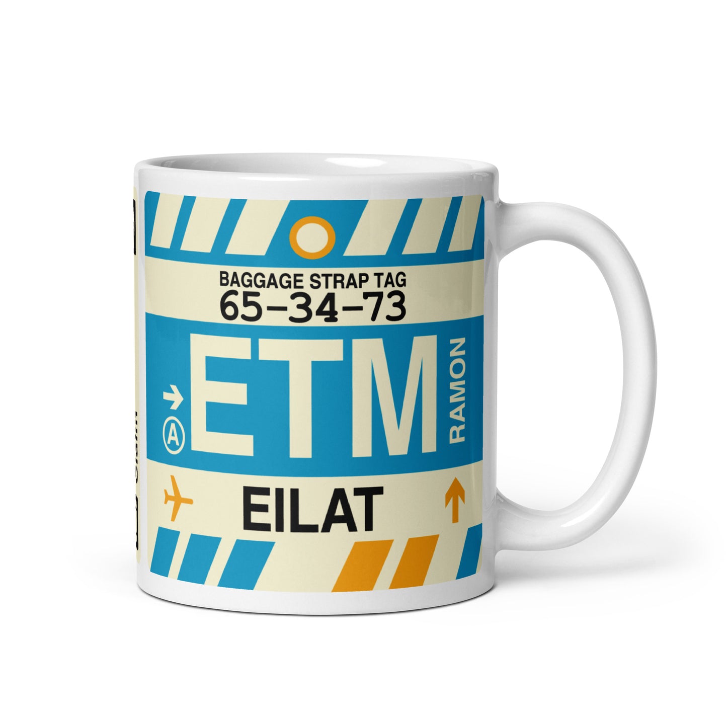 ETM Eilat Coffee Mug • Jet Age Baggage Tag Design • YHM Designs - Image 01