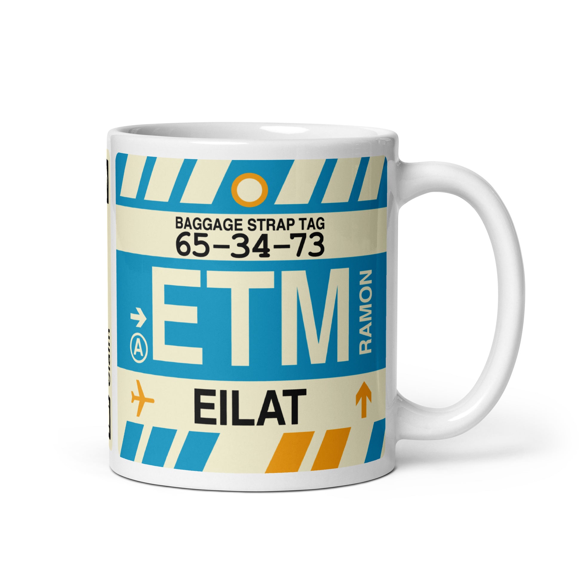 ETM Eilat Coffee Mug • Jet Age Baggage Tag Design • YHM Designs - Image 01