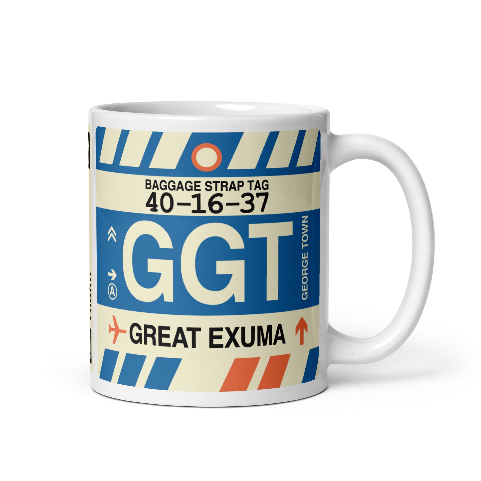 GGT Great Exuma Coffee Mug • Jet Age Baggage Tag Design • YHM Designs - Image 01
