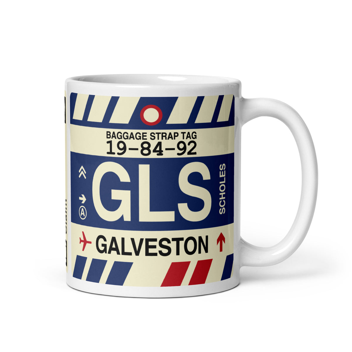 GLS Galveston Coffee Mug • Jet Age Baggage Tag Design • YHM Designs - Image 01