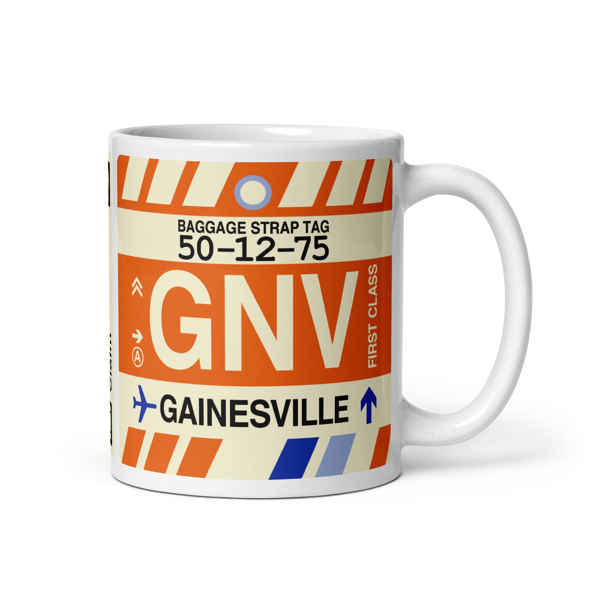 GNV Gainesville Coffee Mug • Jet Age Baggage Tag Design • YHM Designs - Image 01