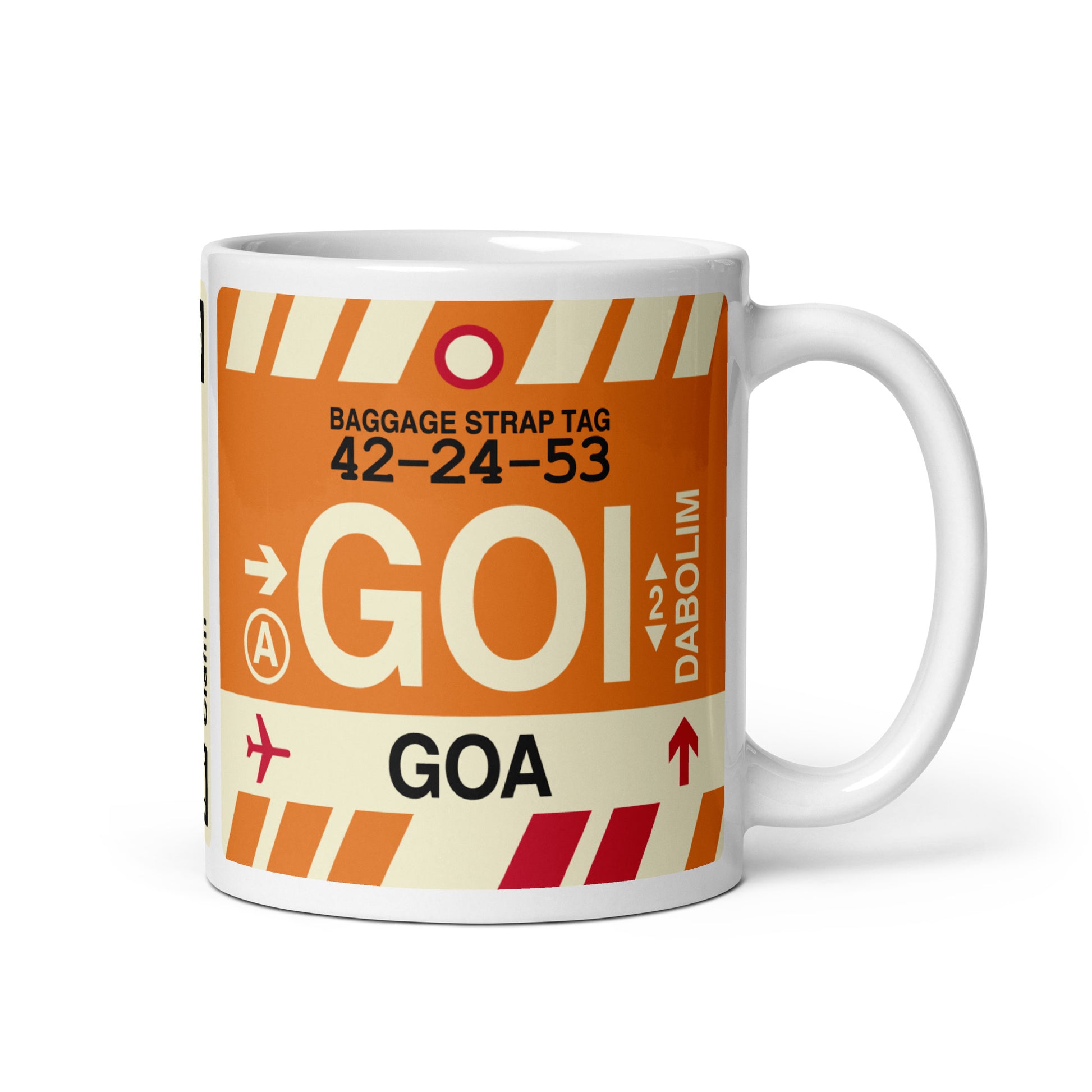 GOI Goa Coffee Mug • Jet Age Baggage Tag Design • YHM Designs - Image 01