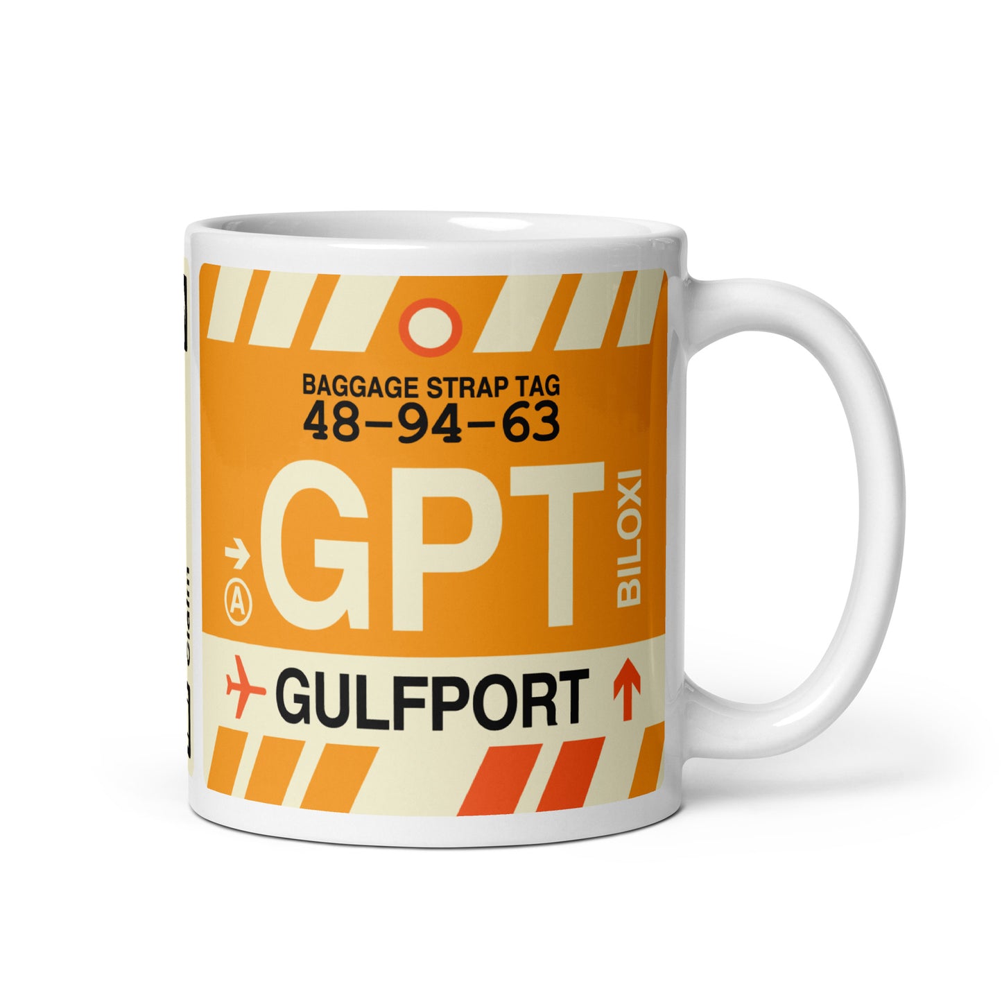 GPT Gulfport-Biloxi Coffee Mug • Jet Age Baggage Tag Design • YHM Designs - Image 01