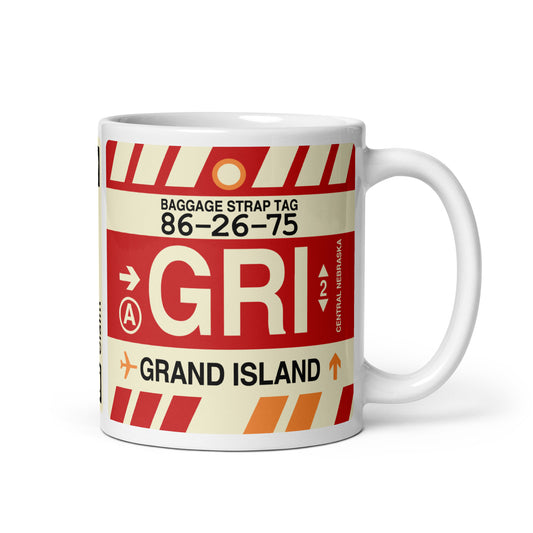 GRI Grand Island Coffee Mug • Jet Age Baggage Tag Design • YHM Designs - Image 01