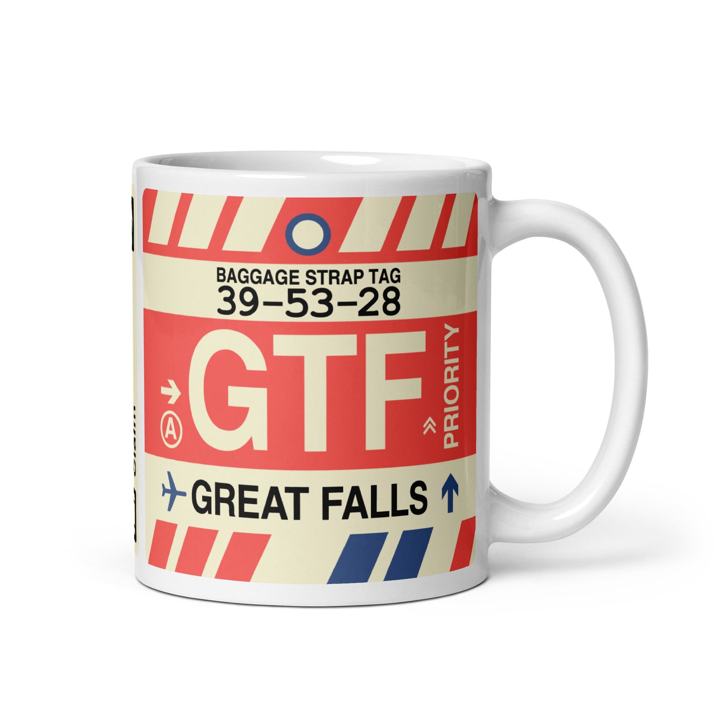 GTF Great Falls Coffee Mug • Jet Age Baggage Tag Design • YHM Designs - Image 01