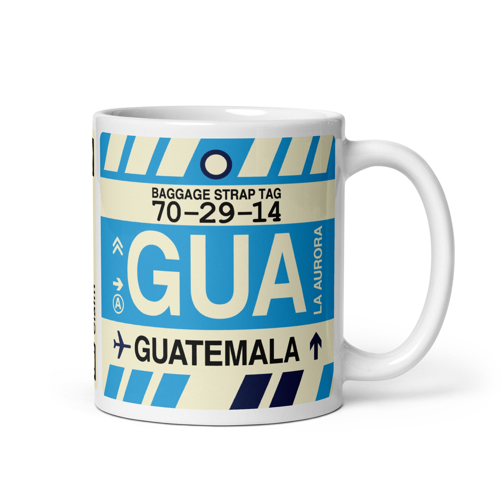 GUA Guatemala City Coffee Mug • Jet Age Baggage Tag Design • YHM Designs - Image 01