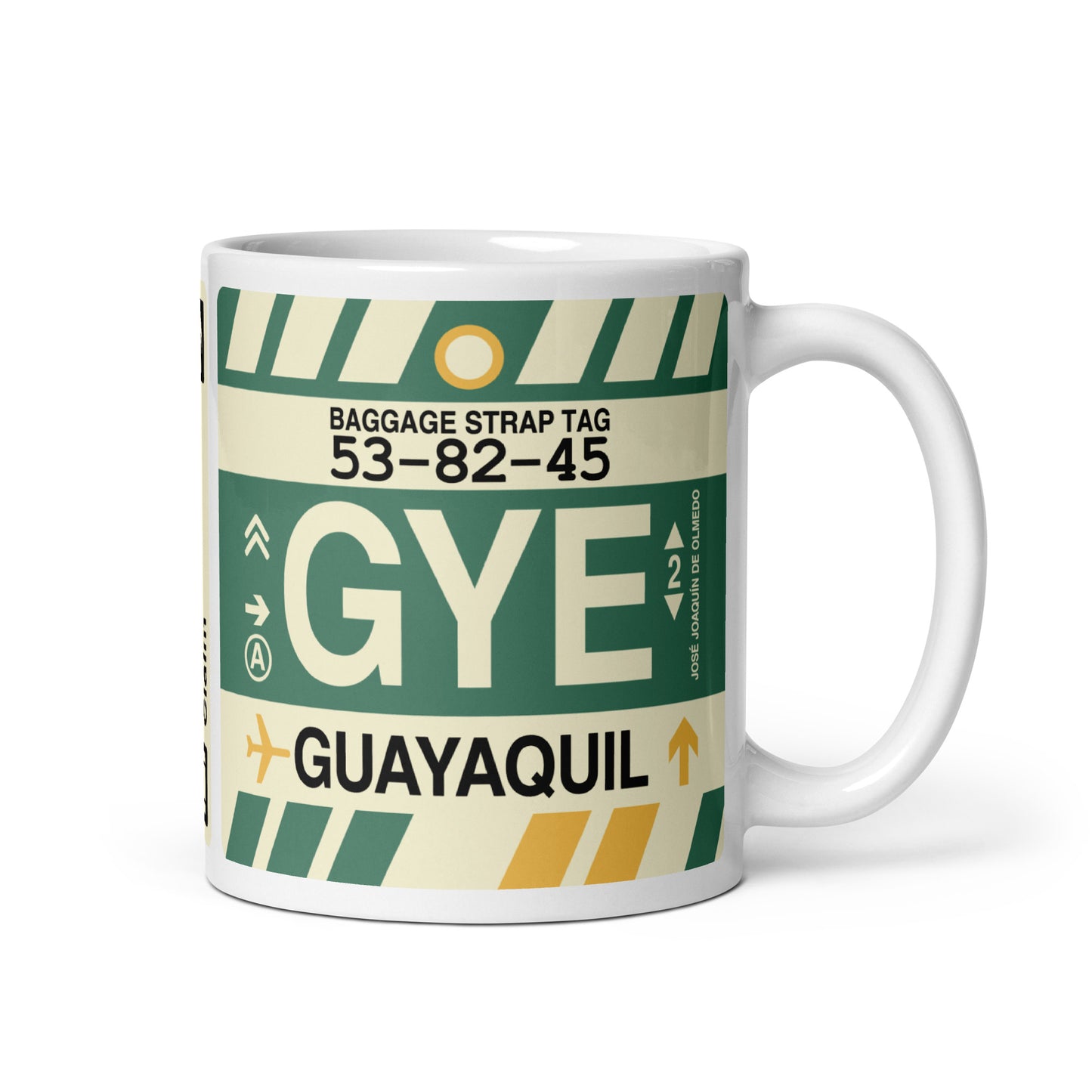 GYE Guayaquil Coffee Mug • Jet Age Baggage Tag Design • YHM Designs - Image 01