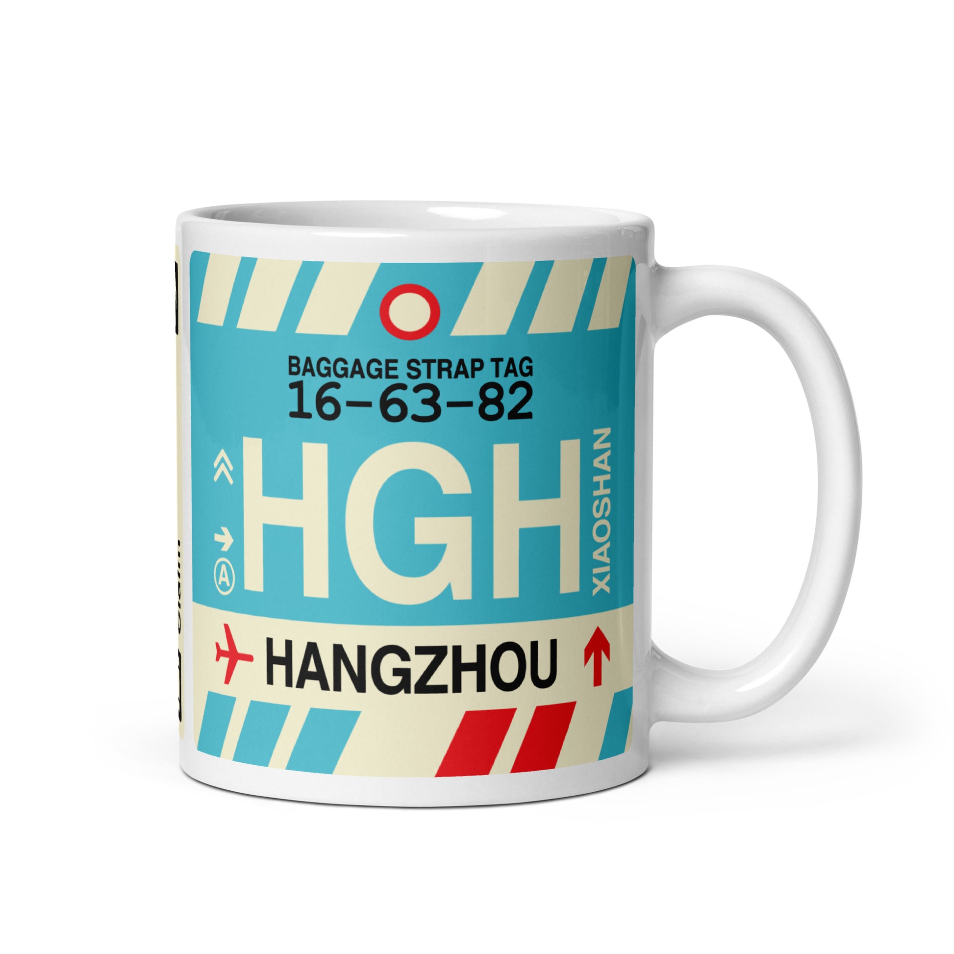 HGH Hangzhou Coffee Mug • Jet Age Baggage Tag Design • YHM Designs - Image 01