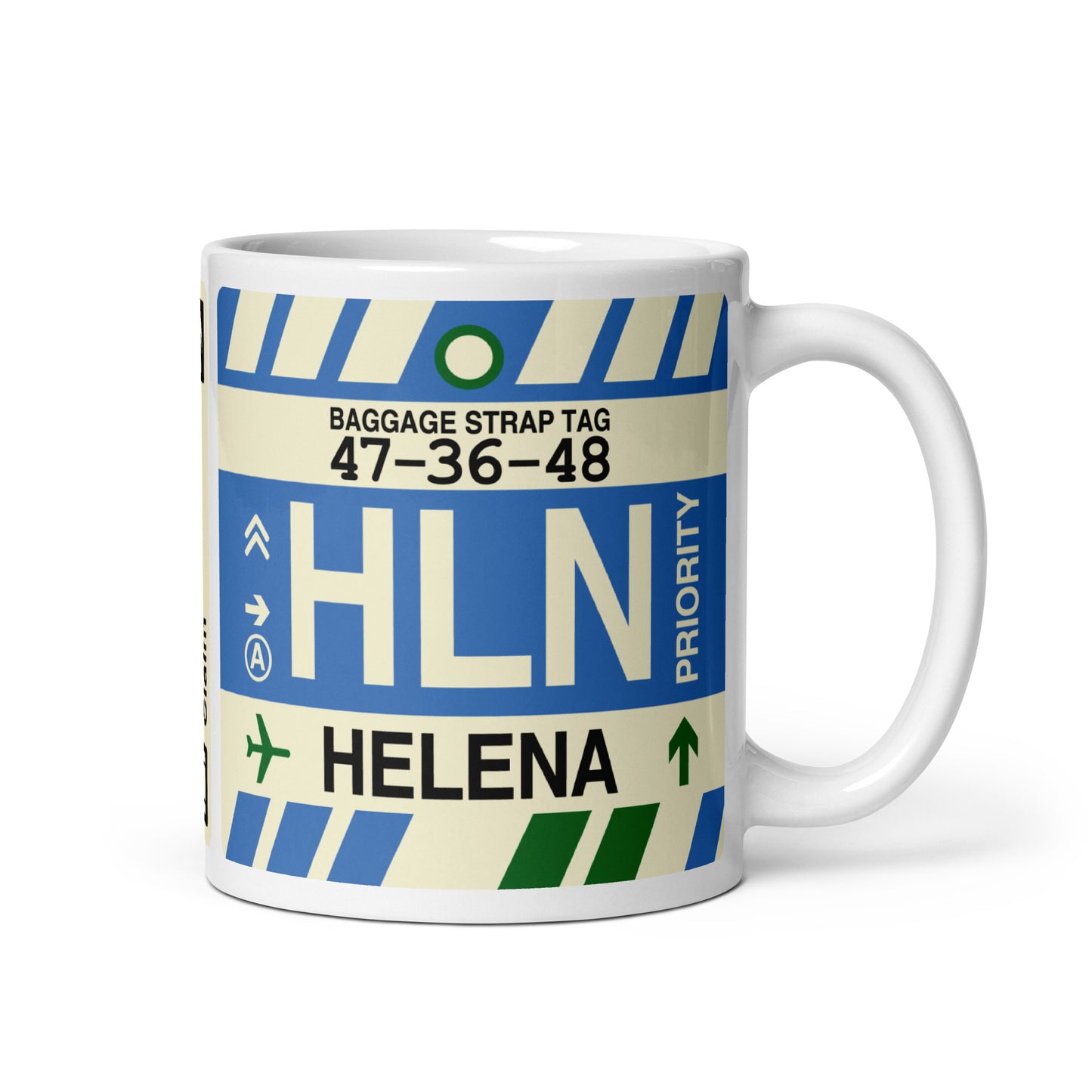 HLN Helena Coffee Mug • Jet Age Baggage Tag Design • YHM Designs - Image 01
