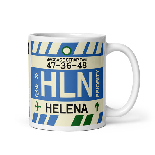 HLN Helena Coffee Mug • Jet Age Baggage Tag Design • YHM Designs - Image 01