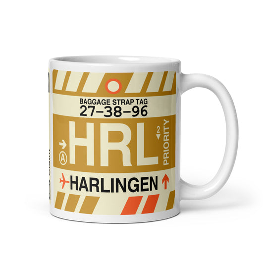 HRL Harlingen Coffee Mug • Jet Age Baggage Tag Design • YHM Designs - Image 01