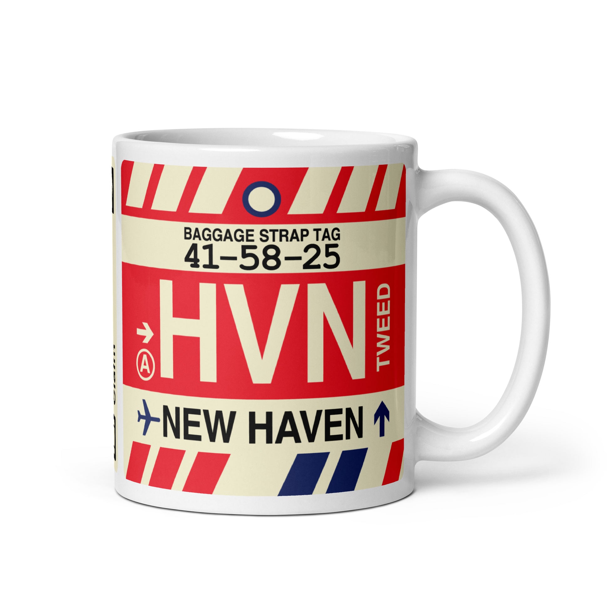 HVN New Haven Coffee Mug • Jet Age Baggage Tag Design • YHM Designs - Image 01