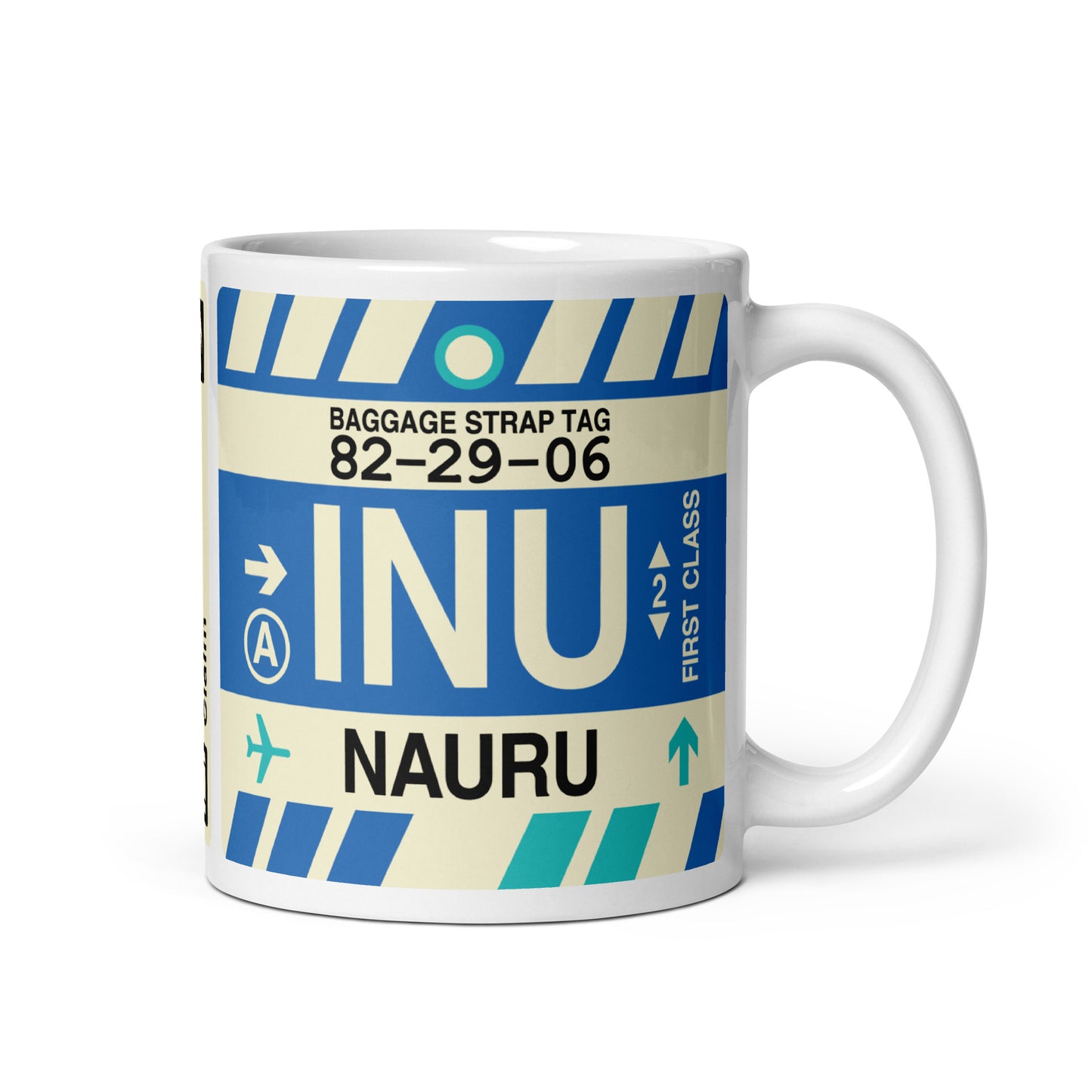 INU Nauru Coffee Mug • Jet Age Baggage Tag Design • YHM Designs - Image 01