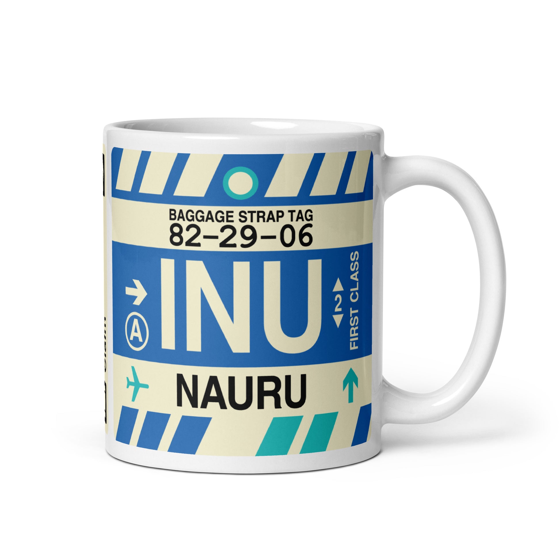 INU Nauru Coffee Mug • Jet Age Baggage Tag Design • YHM Designs - Image 01