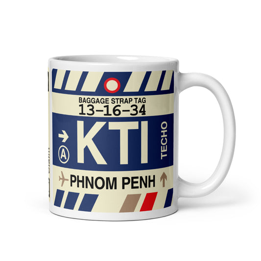 KTI Phnom Penh Coffee Mug • Jet Age Baggage Tag Design • YHM Designs - Image 01
