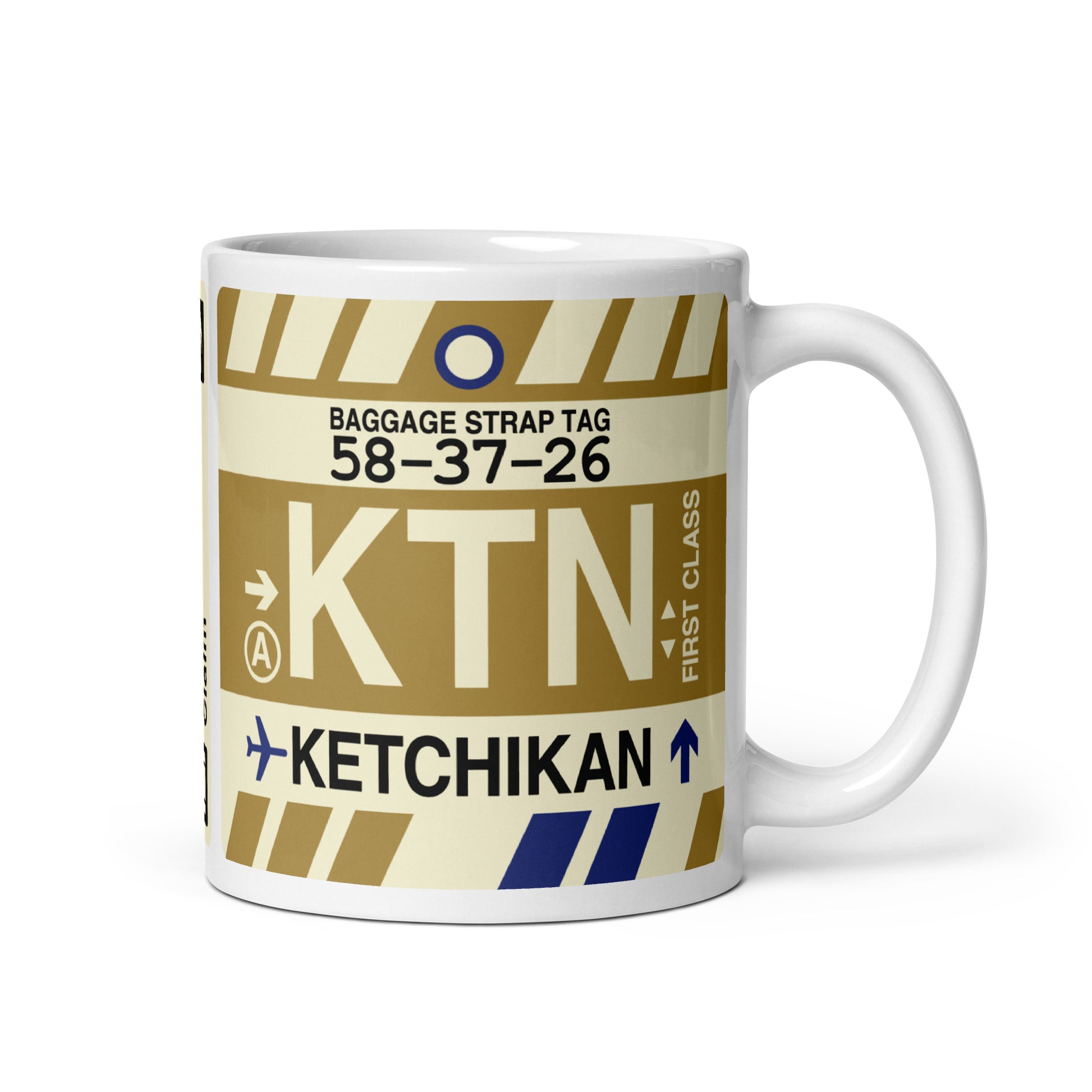 KTN Ketchikan Coffee Mug • Jet Age Baggage Tag Design • YHM Designs - Image 01
