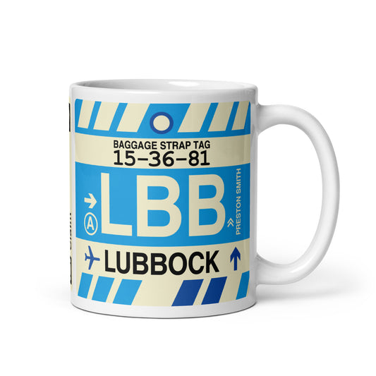 LBB Lubbock Coffee Mug • Jet Age Baggage Tag Design • YHM Designs - Image 01