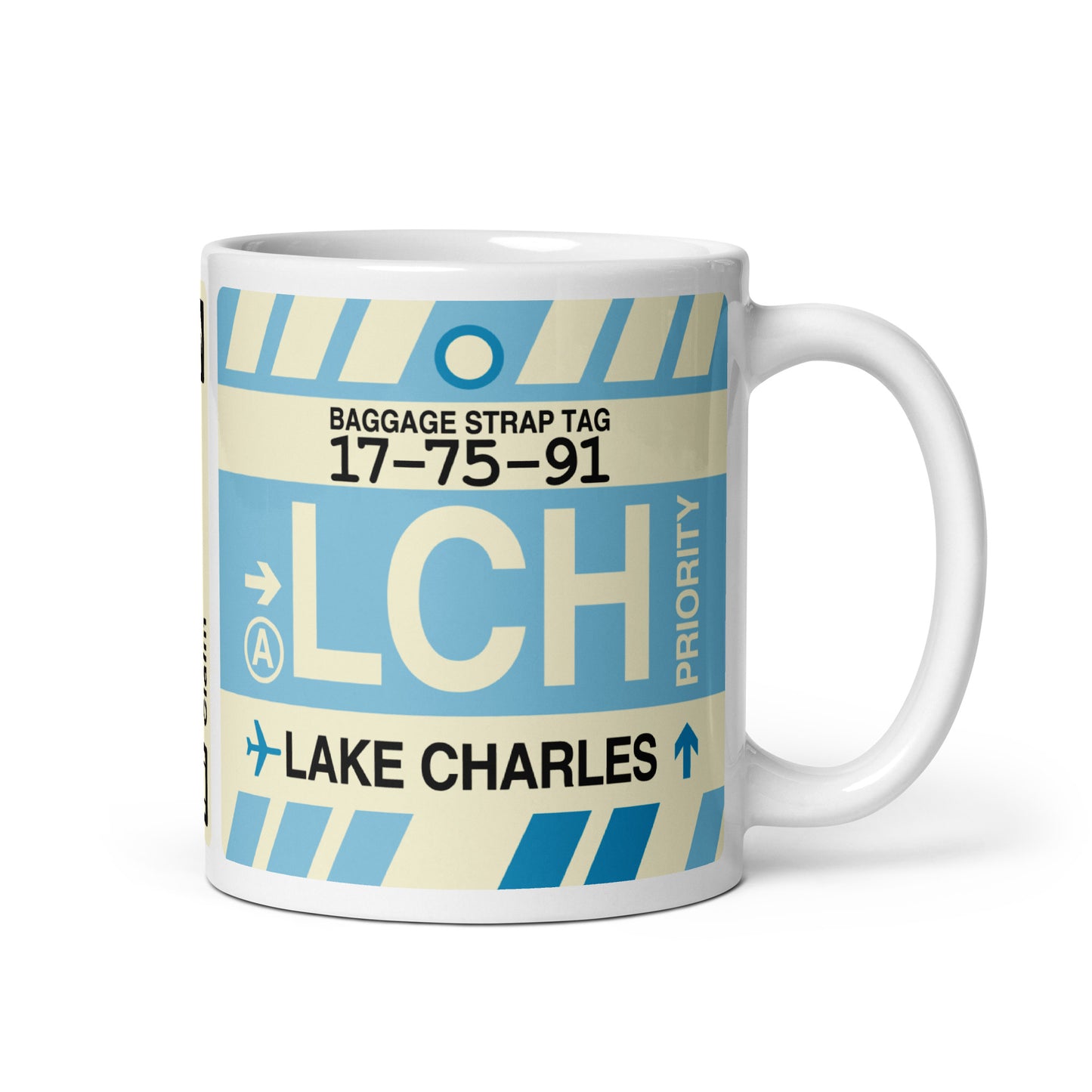 LCH Lake Charles Coffee Mug • Jet Age Baggage Tag Design • YHM Designs - Image 01