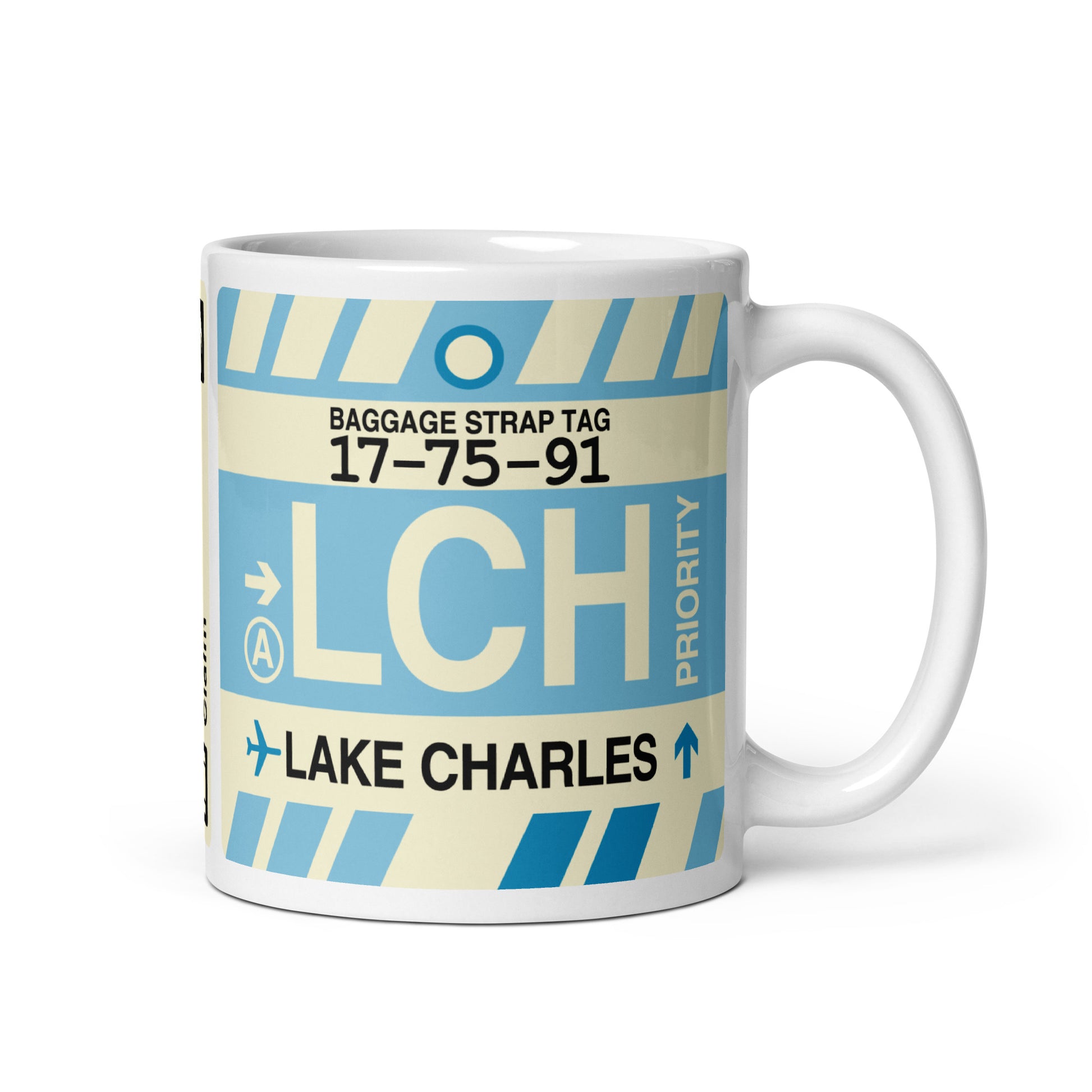 LCH Lake Charles Coffee Mug • Jet Age Baggage Tag Design • YHM Designs - Image 01